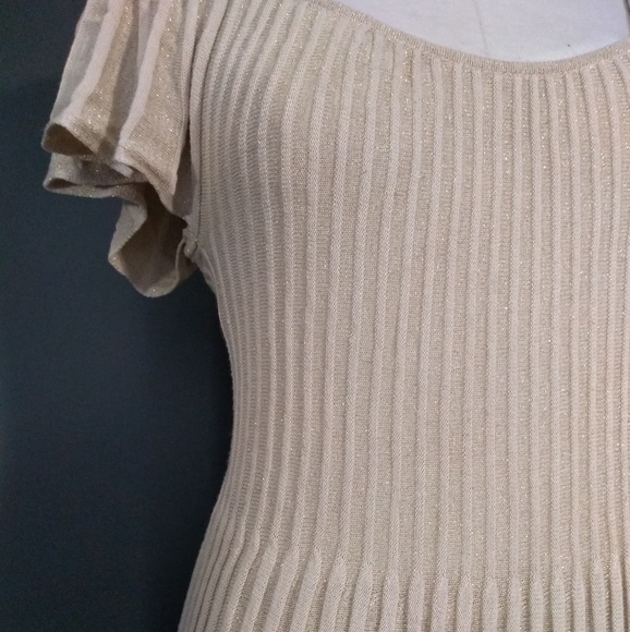 Vintage Shimmery pleated ivory flutter sleeve dress - Picture 3 of 7